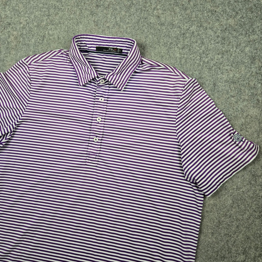 RLX Ralph Lauren Polo Shirt Mens Large Purple Striped Performance Golf Top